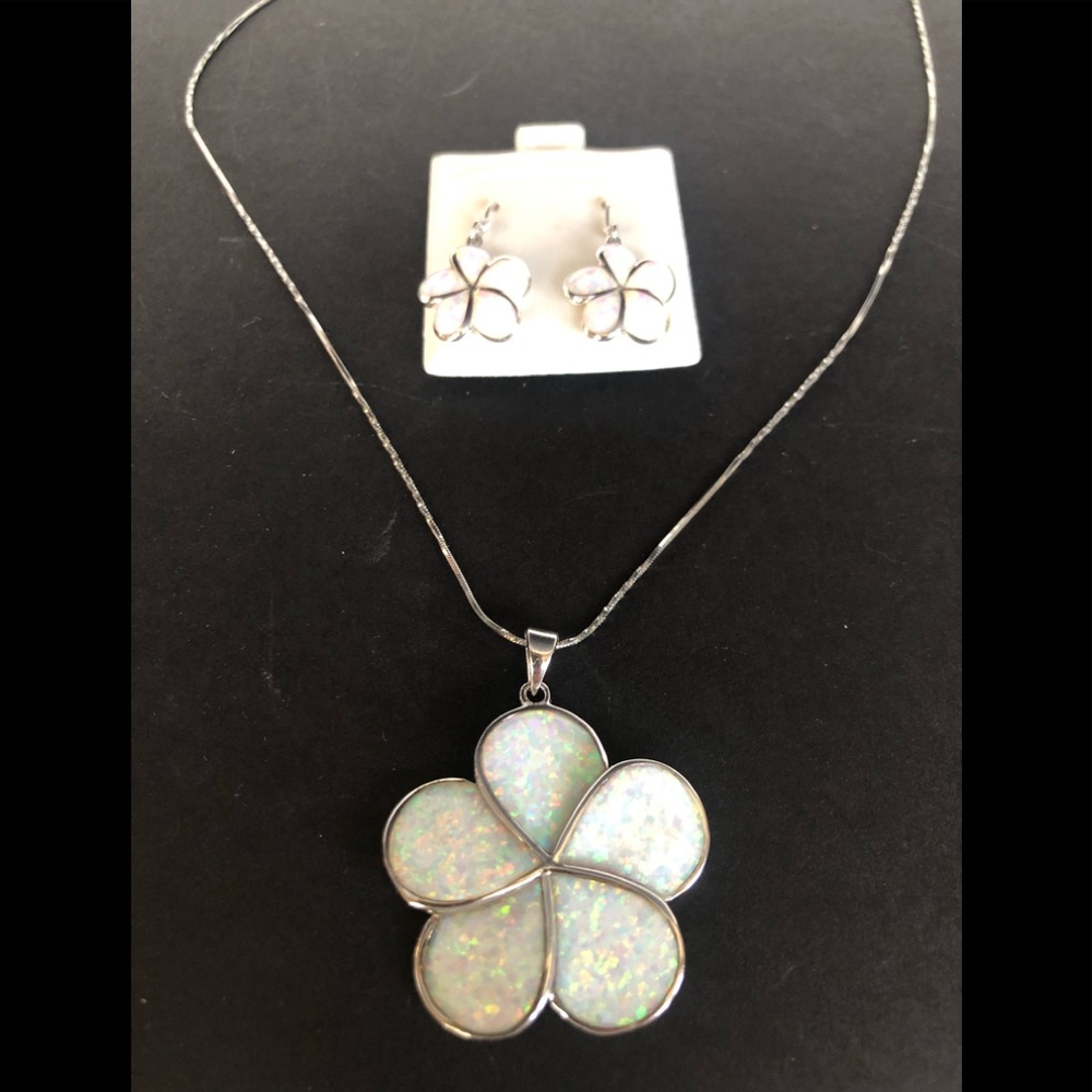 Plumeria Flower Created Opal Pendant Necklace